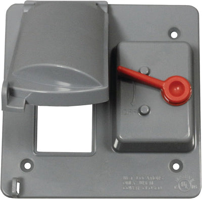 Weatherproof Dual Toggle Switch/GFCI 2-Gang Outlet Cover, Nonmetallic, UL Listed, Gray