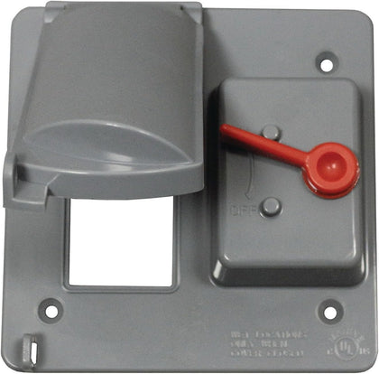 Weatherproof Dual Toggle Switch/GFCI 2-Gang Outlet Cover, Nonmetallic, UL Listed, Gray