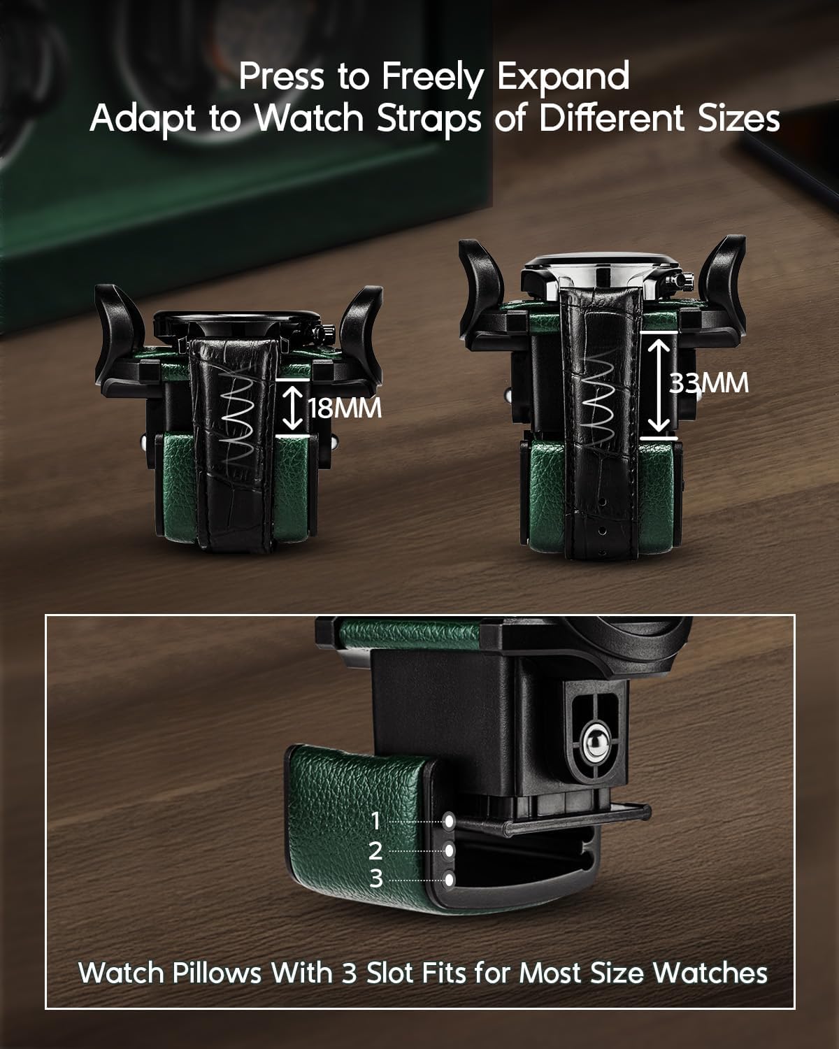 Double Watch Winder for Automatic Watches with Jewelry Tray, Green | Quiet Japanese Motor Winds Two Automatic Watches