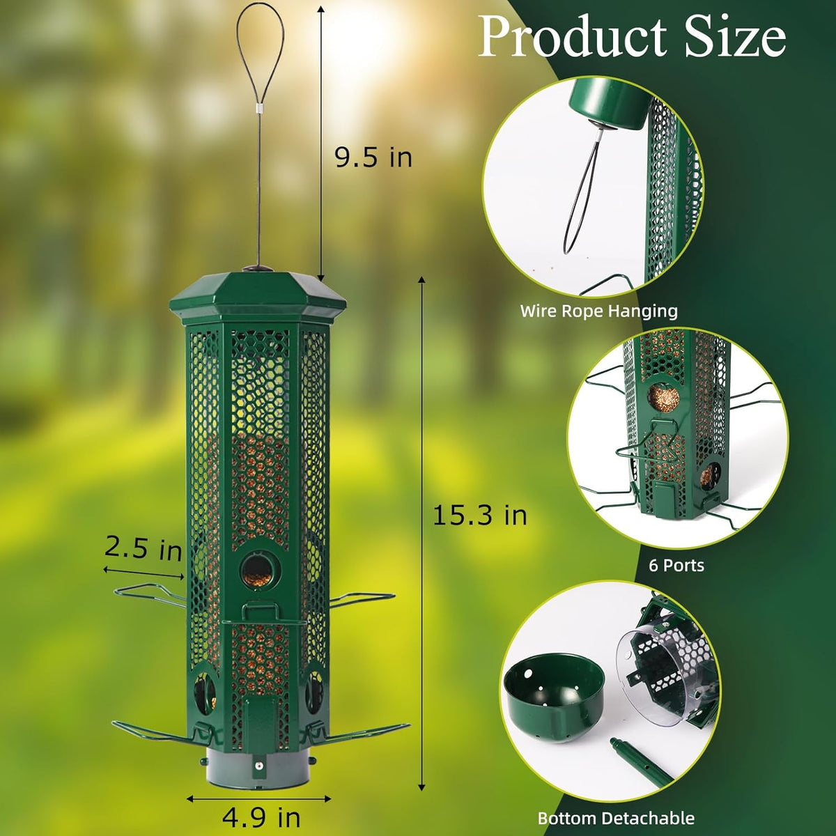 Squirrel Proof Bird Feeders with Removable Base, Metal Wild Bird Feeder for Outdoors Hanging, 6 Weight-Activated