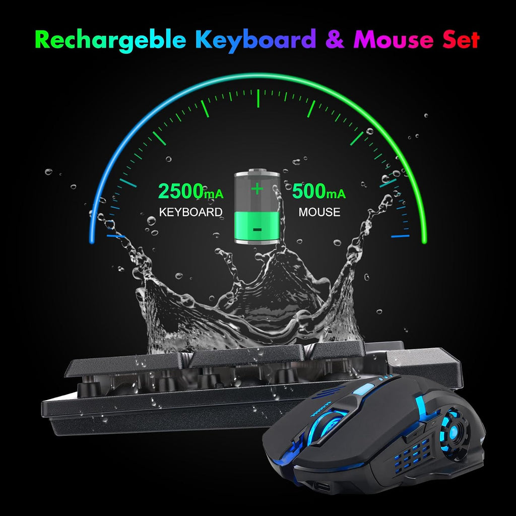 Gaming Wireless Keyboard and Mouse RGB Backlit Rechargeable Battery Gamer | Mechanical Feel Anti-ghosting with Side