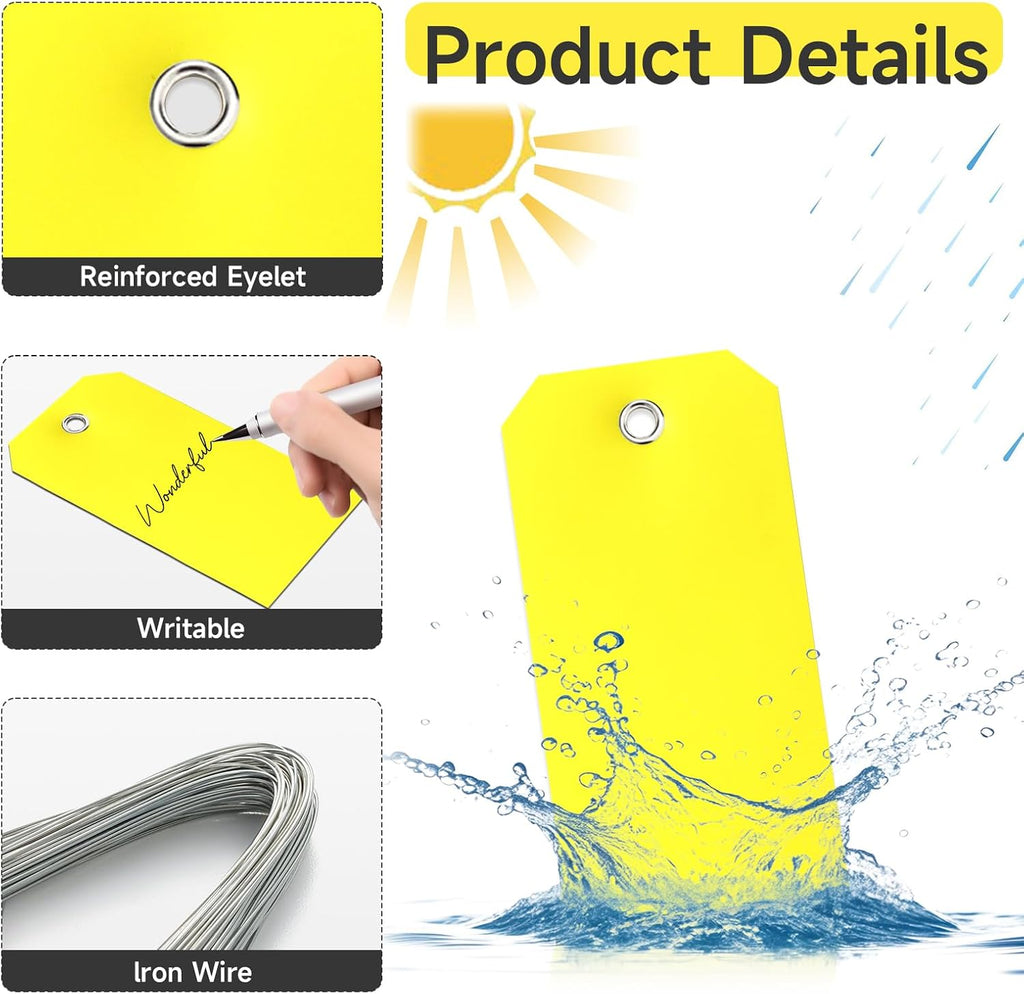 100Pcs Yellow Plastic Shipping Tags, 4 3/4" x 2 3/8", Writable, Durable, Waterproof