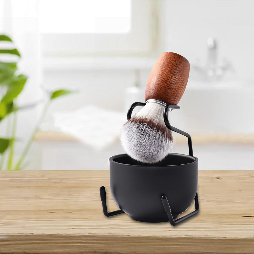 Men's Shaving Brush Set, 3pcs Grooming Set with Brush Steel Bowl and Stand | Complete 3-piece shaving set with a soft