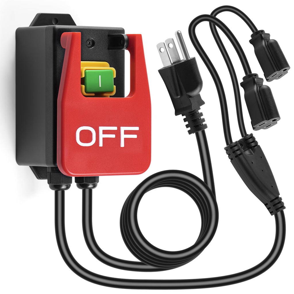 110V Single Phase Safety Switch, Ortis Router Table Switch with 2 Female Plugs and Synchronized Start/Stop, Large Emergency Stop Paddle, Designed for Table Saws and Workshop Tools