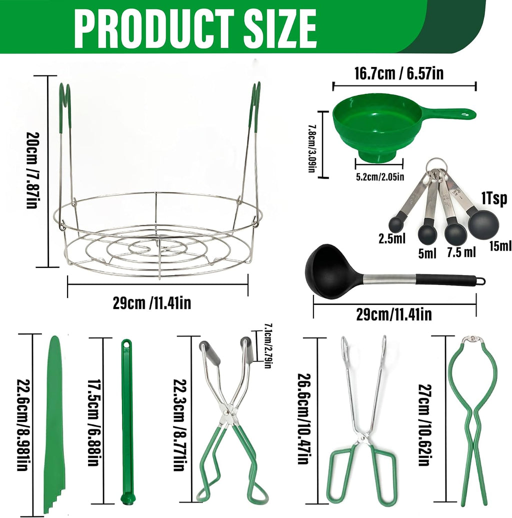 Canning Supplies Starter Kit,Canning Tools Set-9 Piece with Rack,Funnel, Ladle, Measuring Spoons,Jar Lifter, Bubble