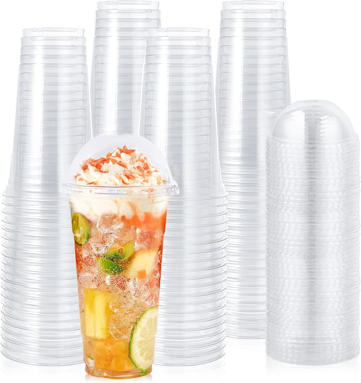 60 Sets 24 oz Clear Plastic Cups With Dome Lids