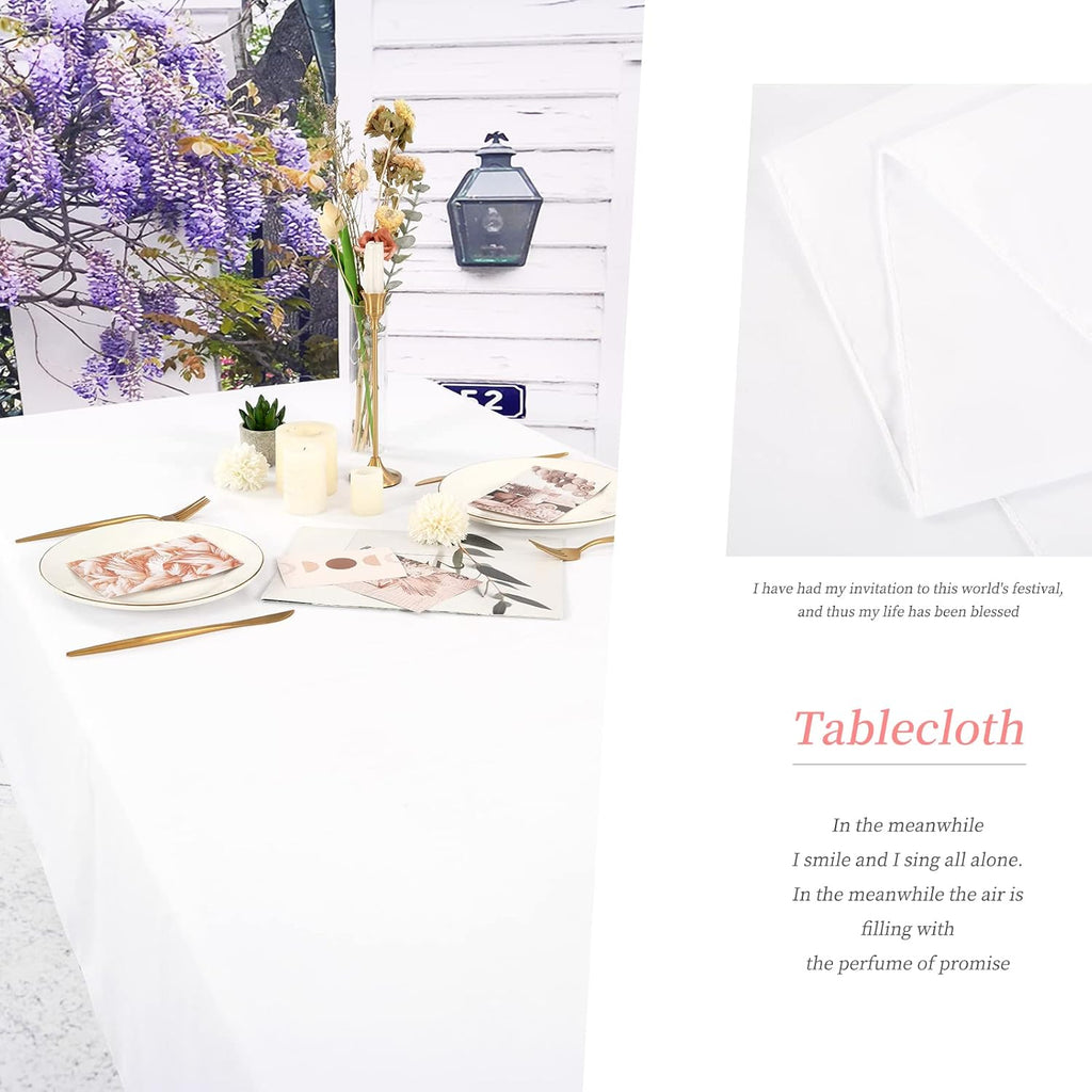 10 Pack White Tablecloths for 8 Foot Rectangle Tables 60 x 126 Inch - 8ft Rectangular Bulk Polyester Fabric Washable