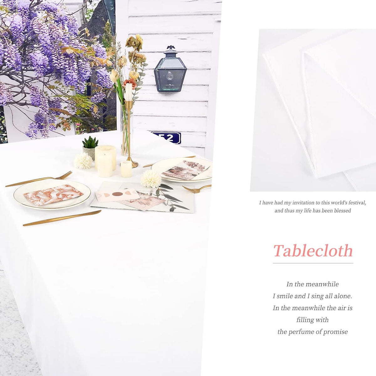 10 Pack White Tablecloths for 8 Foot Rectangle Tables 60 x 126 Inch - 8ft Rectangular Bulk Polyester Fabric Washable