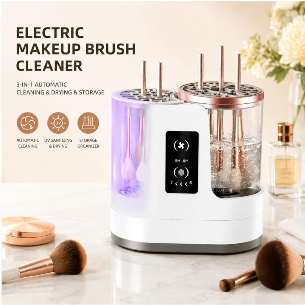 3 IN 1 Electric Makeup Brush Cleaner Dryer, Portable USB Automatic Cosmetic Brush Cleaner, Deep Clean Fast Dry for