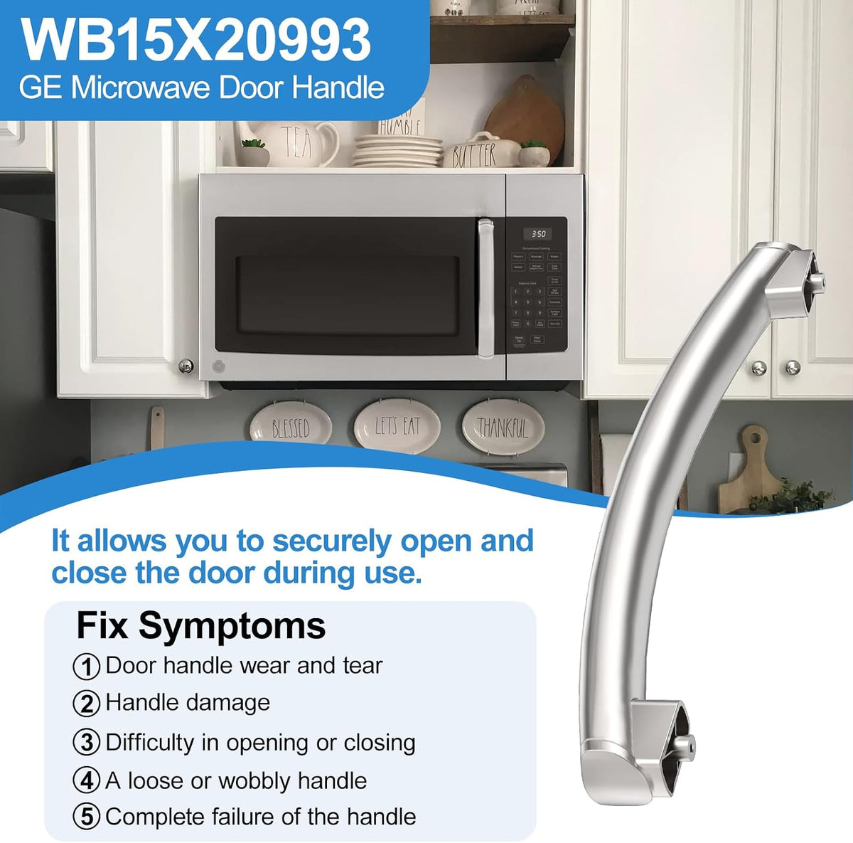 Upgraded WB15X20993 Microwave Door Handle Compatible with GE Microwave Handle Replacement, Stainless Steel GE JVM3150RF1SS Door Handle Parts JNM3151RF1SS, JVM3150SF1SS AP5790529 PS8754187