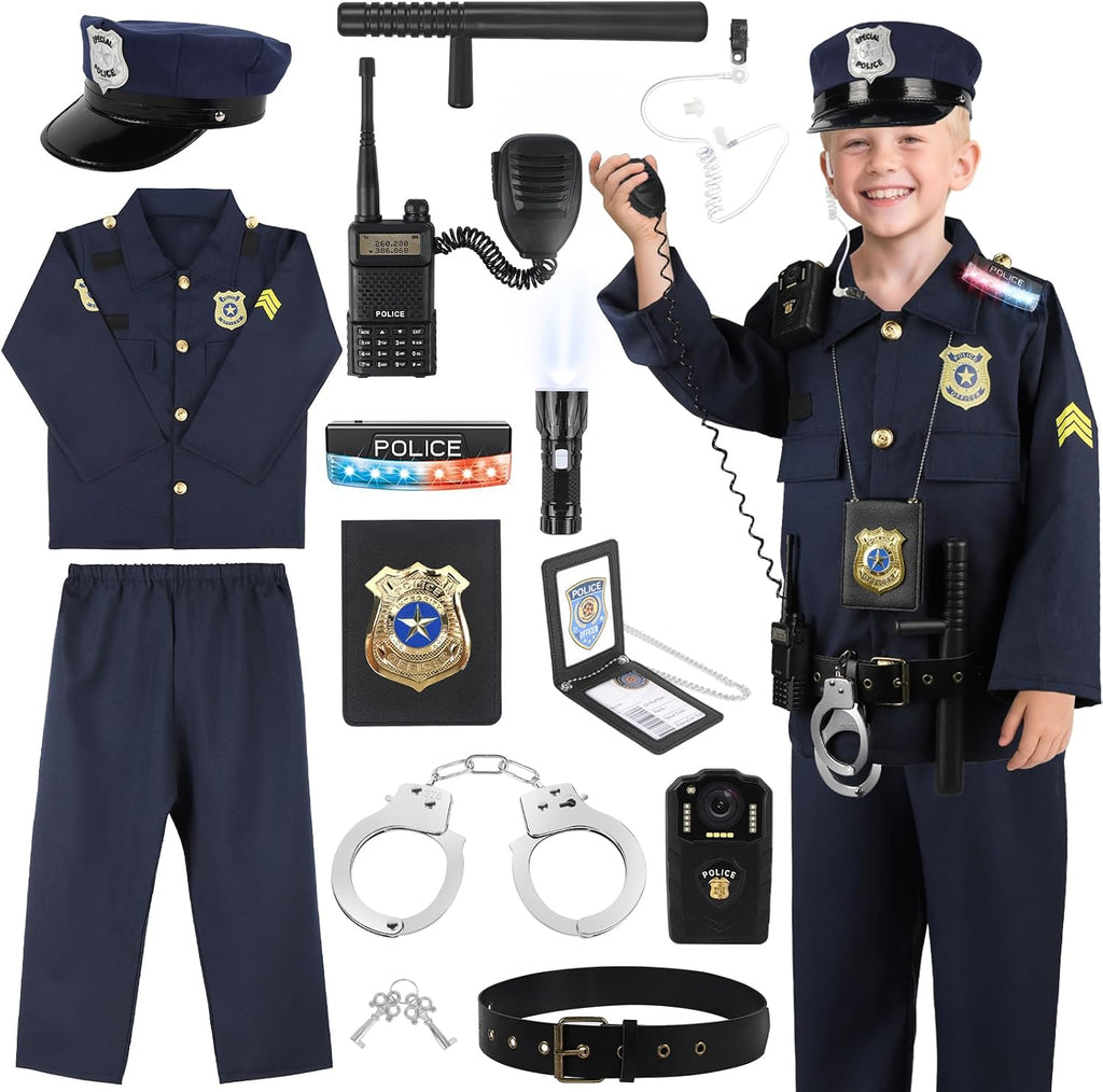 Police Costume for Kids 3-8,Cop Pretend Play Toys for Dress Up | Role Play Set with Handcuffs, Flashlight, Police