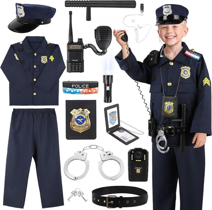 Police Costume for Kids 3-8,Cop Pretend Play Toys for Dress Up | Role Play Set with Handcuffs, Flashlight, Police