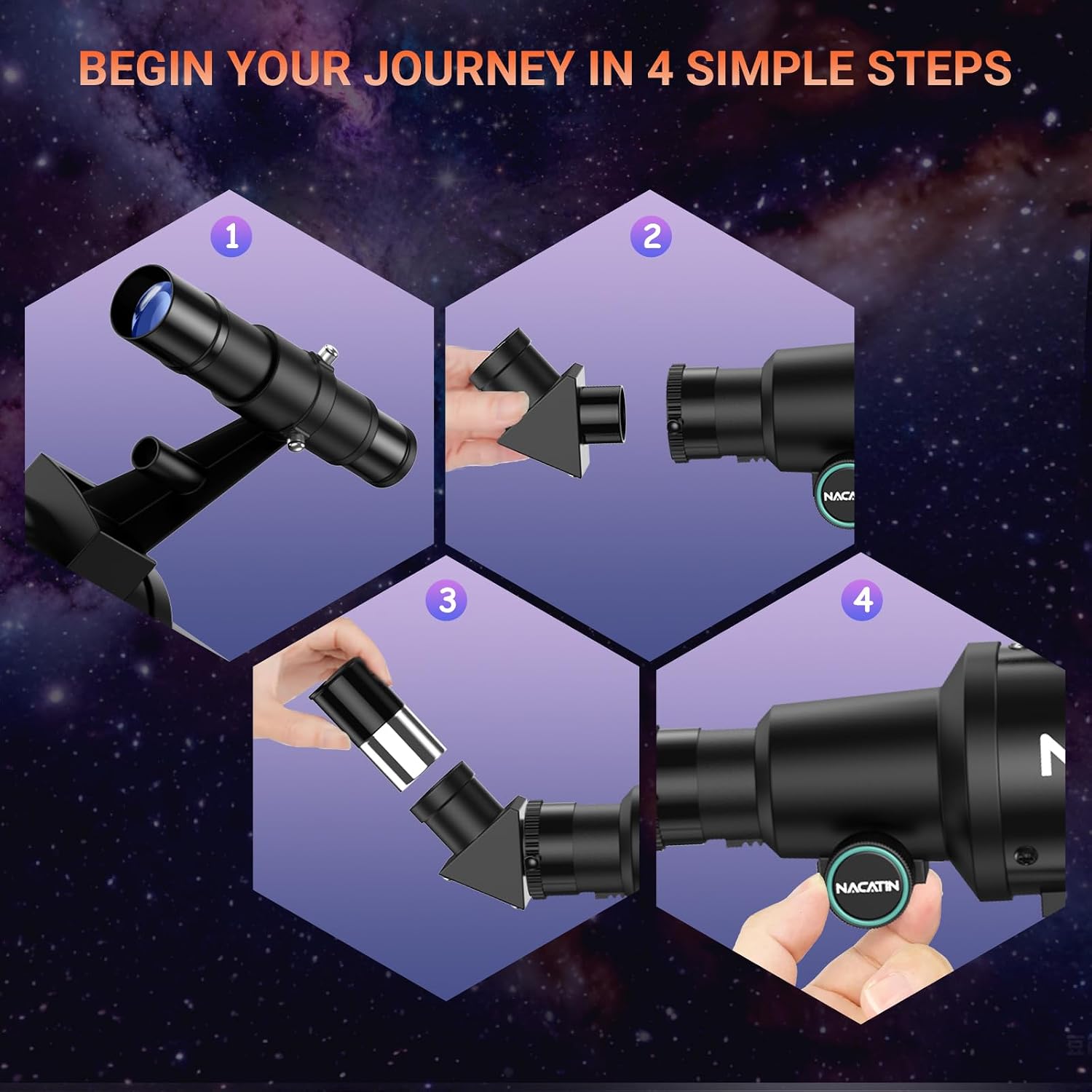 Telescope for Adults, 70mm Aperture 300mm Portable Refractor Telescope with 3 Eyepieces - Complete Kit with Phone