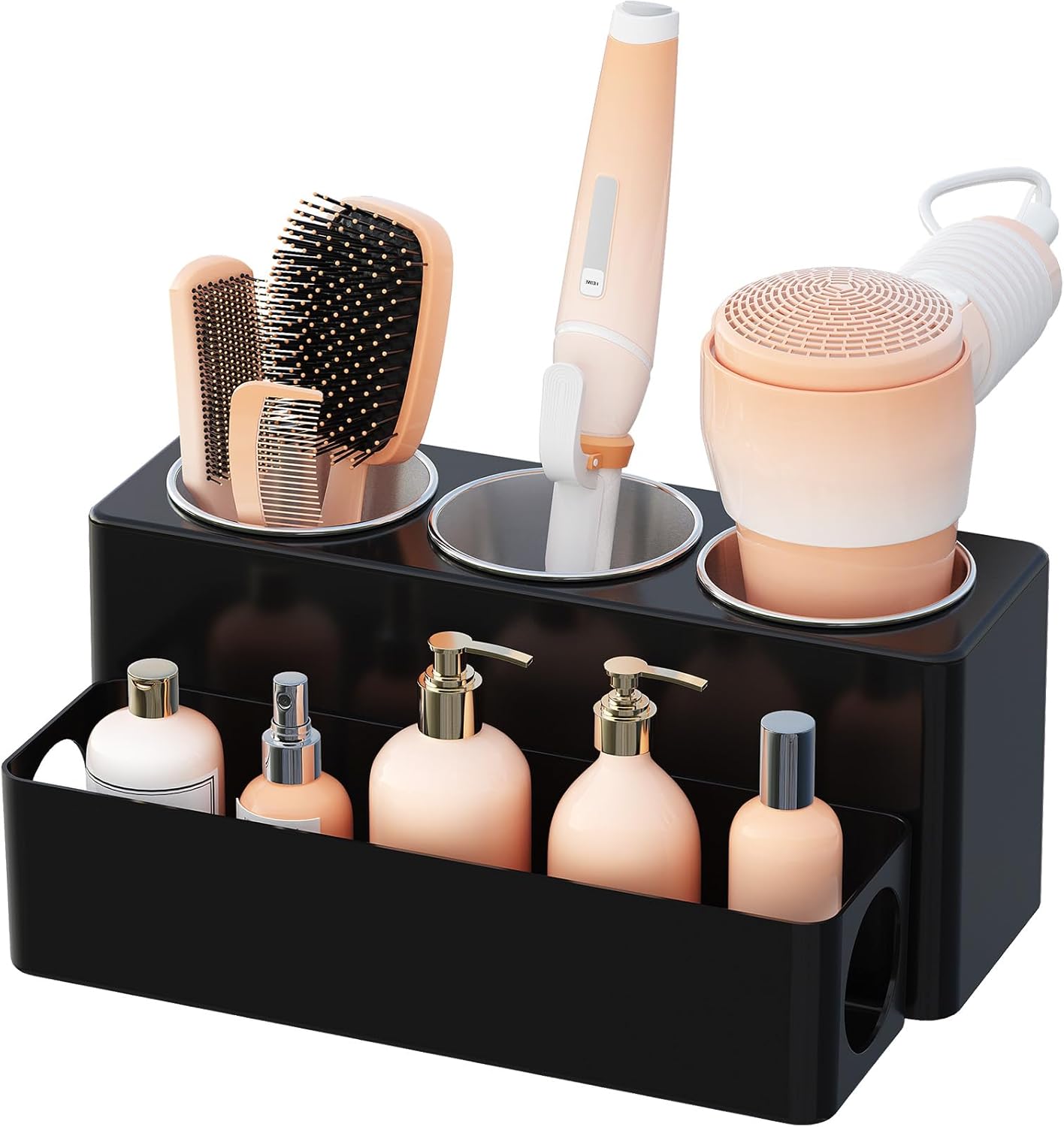 Hair Tool Organizer Countertop, Removable Blow Dryer Holder for Bathroom, Acrylic Hot Tools Organizer Storage for