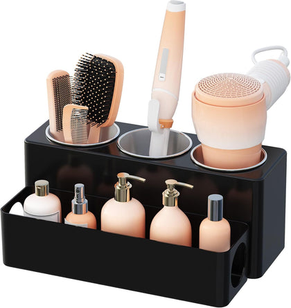Hair Tool Organizer Countertop, Removable Blow Dryer Holder for Bathroom, Acrylic Hot Tools Organizer Storage for