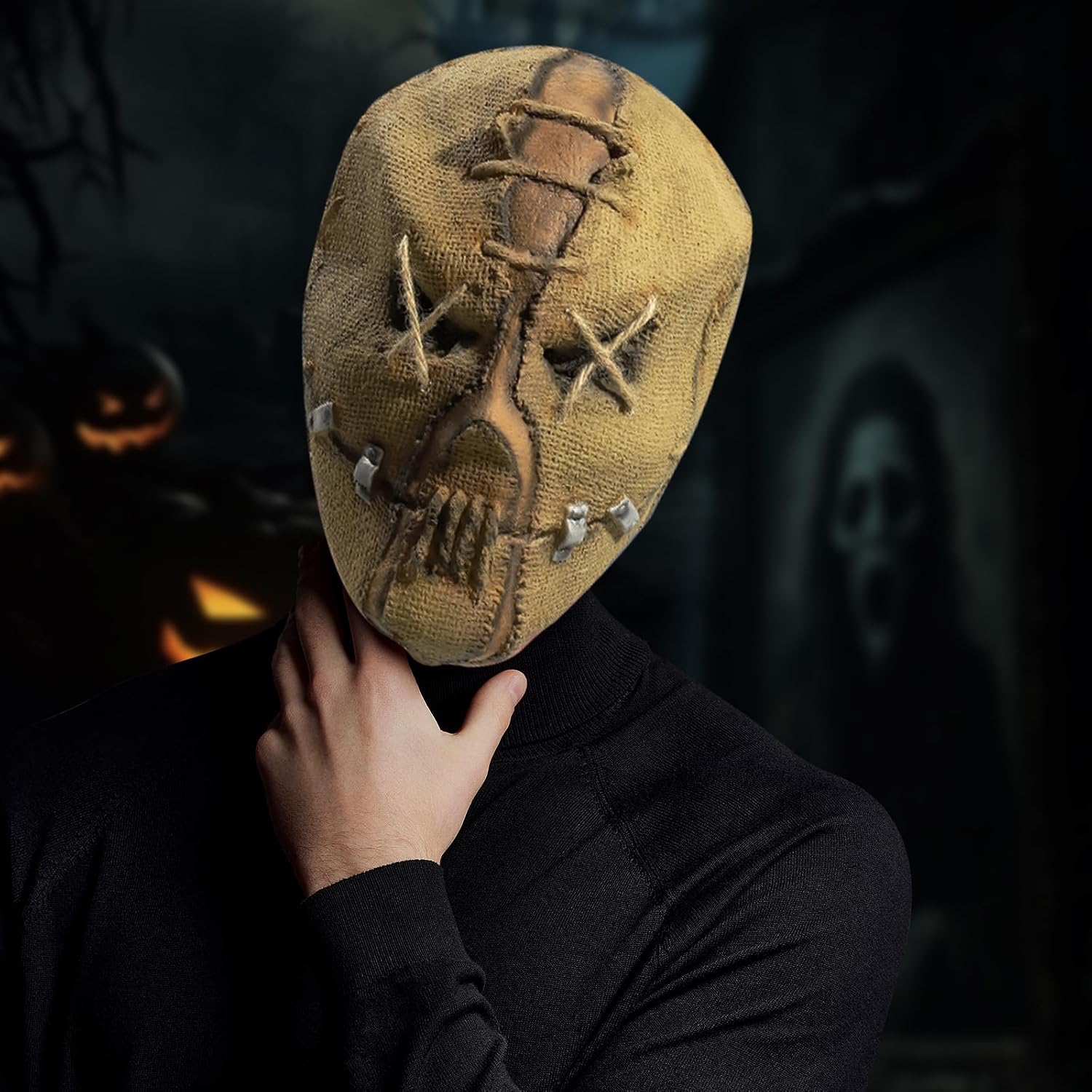 Halloween Scarecrow Masks, Creepy Full Head Mask Halloween Scary Latex Helmet for Cosplay Costume Party