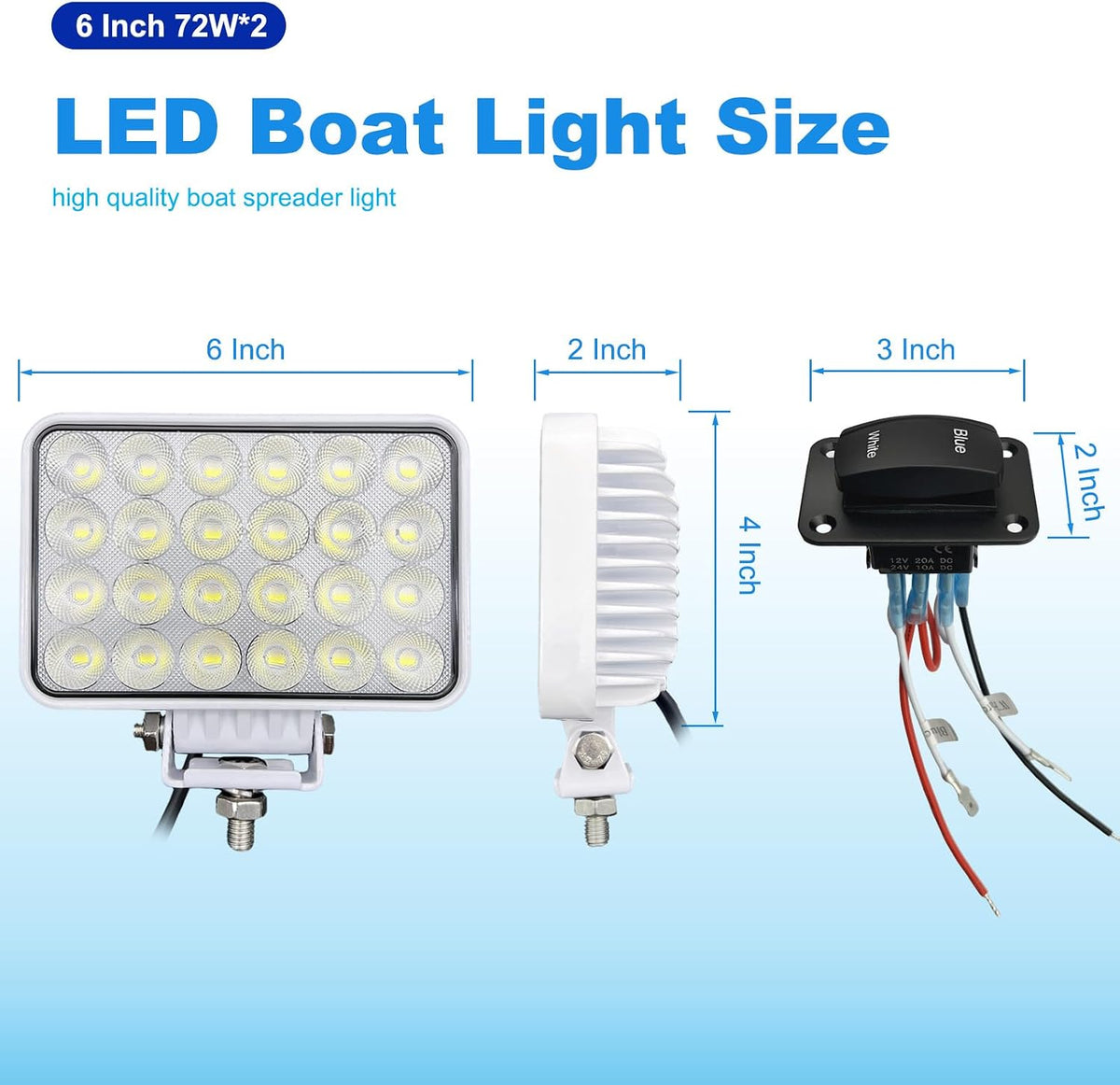 Dual Color LED Boat Spreader Light with Switch, 72W Marine Lights