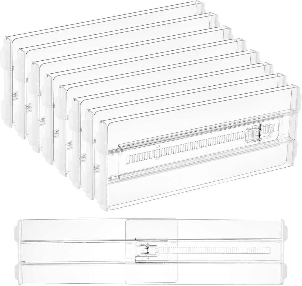 8 Pack Drawer Dividers for Clothes, 4" High 10.2"-16.5" Adjustable Expandable Dresser Drawer Organizer, Clear Plastic