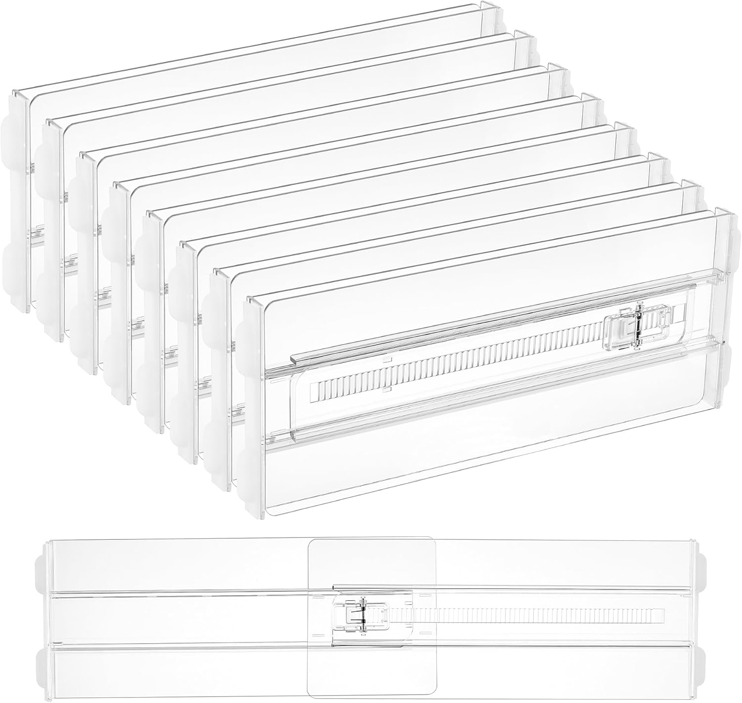8 Pack Drawer Dividers for Clothes, 4" High 10.2"-16.5" Adjustable Expandable Dresser Drawer Organizer, Clear Plastic