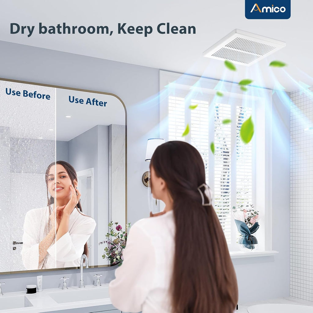Amico Bathroom Exhaust Fan, 1.5 Sones, 110 CFM, No Attic Access Needed