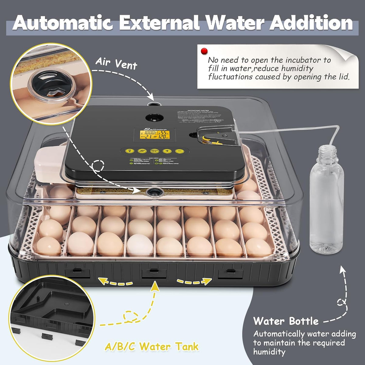 56 Egg Incubator for Hatching Eggs with Automatic Egg Turning Gray