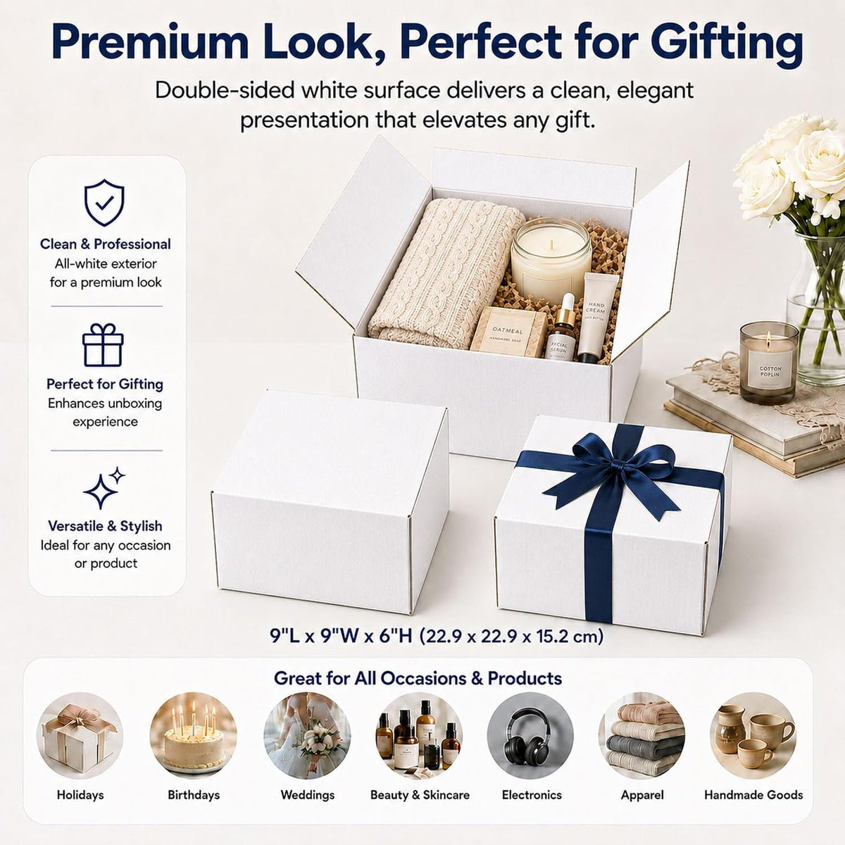 9x9x6 White Shipping Boxes, 25 Pack
