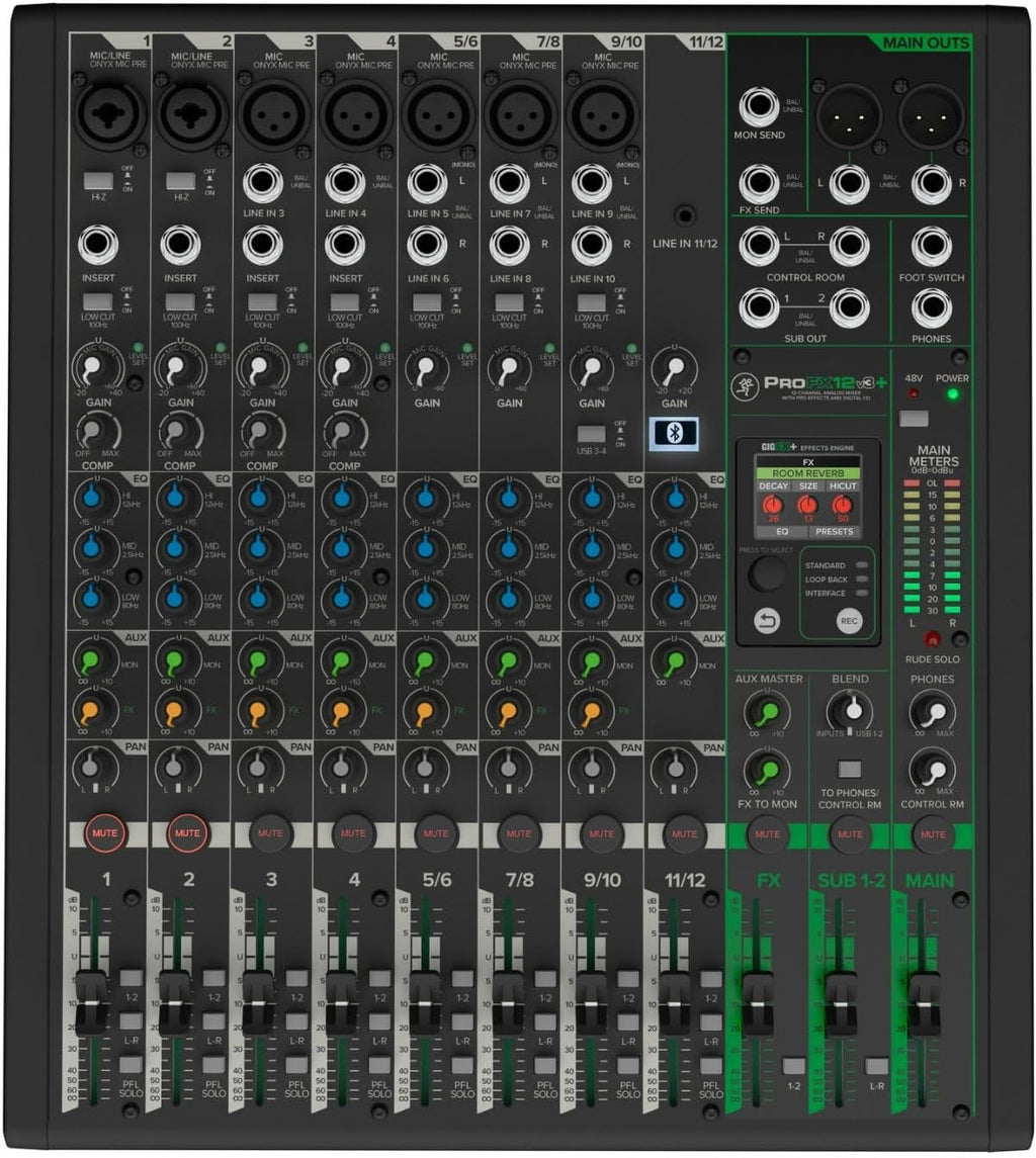 ProFX12v3+ 12-Channel Professional Analog Mixer with USB, Onyx Mic Preamps, GigFX Effects Engine, and Bluetooth |