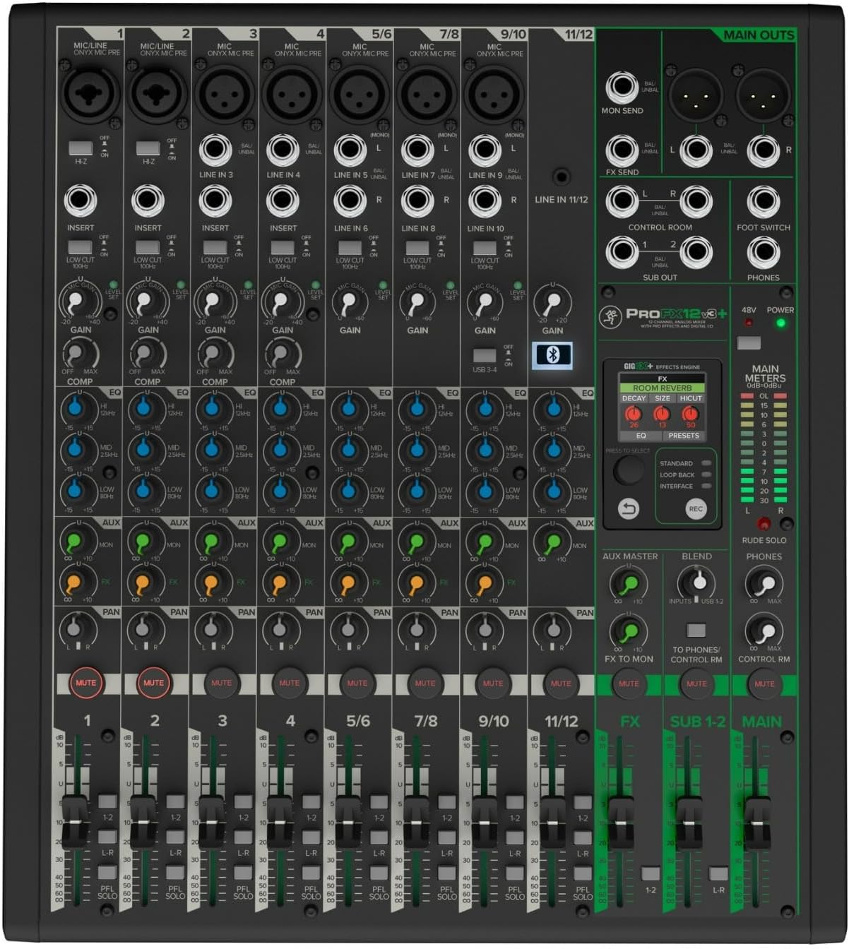 ProFX12v3+ 12-Channel Professional Analog Mixer with USB, Onyx Mic Preamps, GigFX Effects Engine, and Bluetooth |