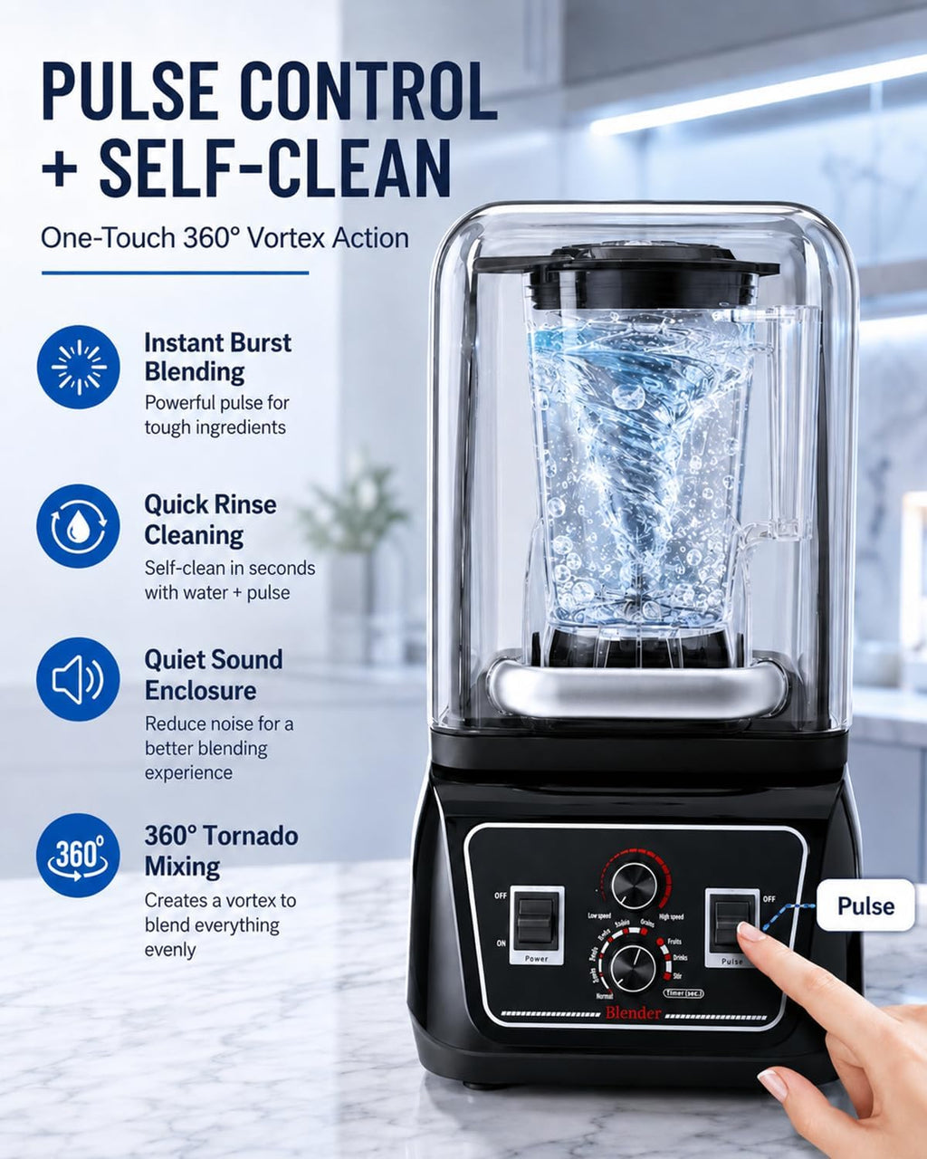 2200W Professional Commercial Blender Soundproof Enclosure 70 BPA-Free Jar
