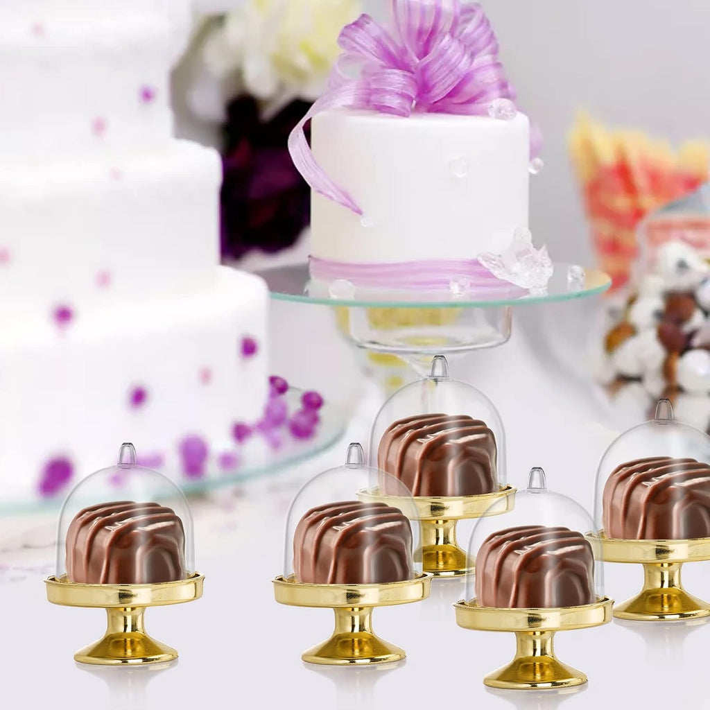 36 Pack Mini Cake Stand with Lid, Plastic Cupcake Stand Plate Dome Cover, Clear Small Cake Display Stand for
