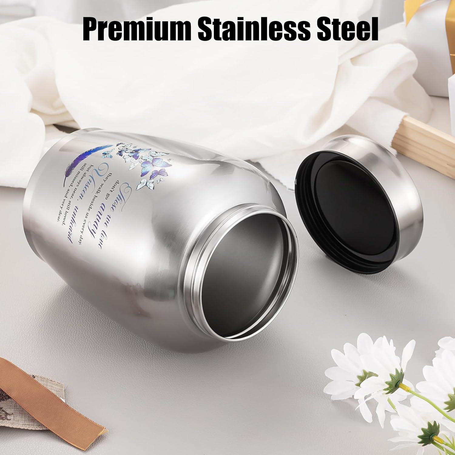 Urns for Human Ashes-Decorative Urns, Stainless Steel Urns Funeral Keepsake for Human Ashes Cremation Urn for Human