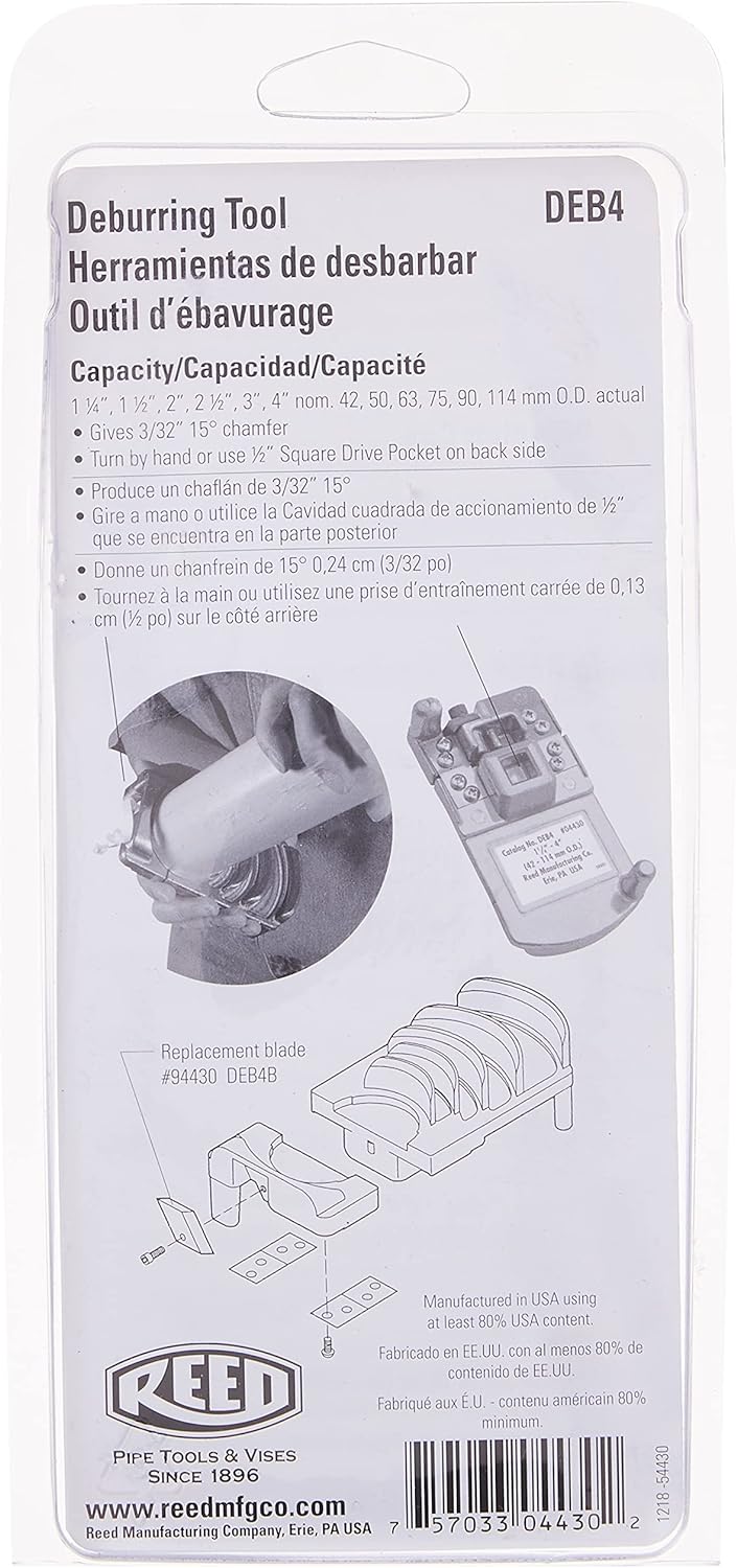 Reed Tool DEB4 Deburring Tool for Plastic, 1-1/4 to 4-Inch