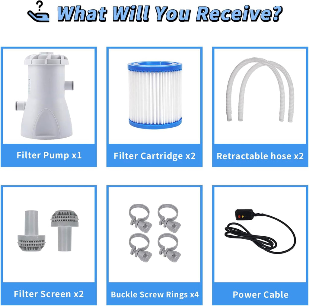 Pool Pump Filter 800 GPH, Pool Filters for Above Ground Pool Filter, Cartridge for Inflatable Swimming Pools