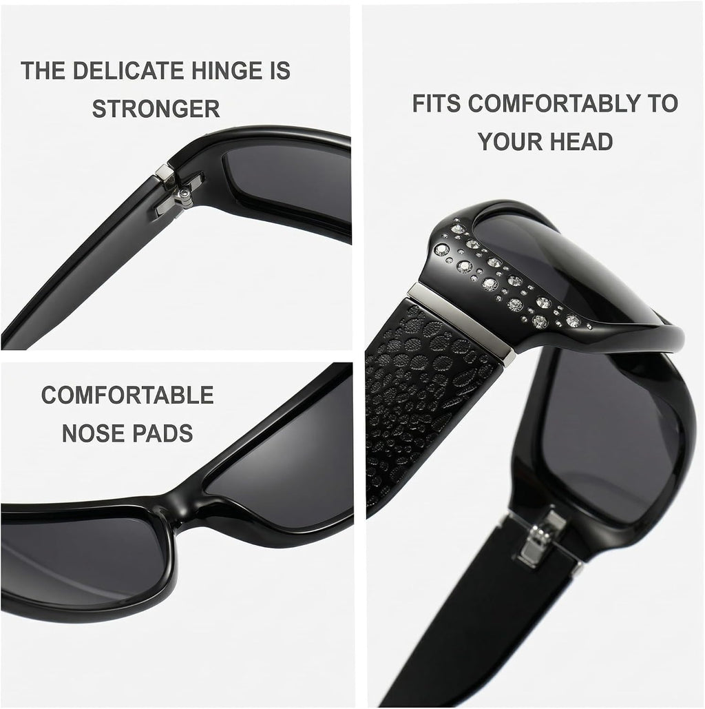 Retro Polarized Rhinestones Sunglasses for Women Trendy Shades with UV400 Protection
