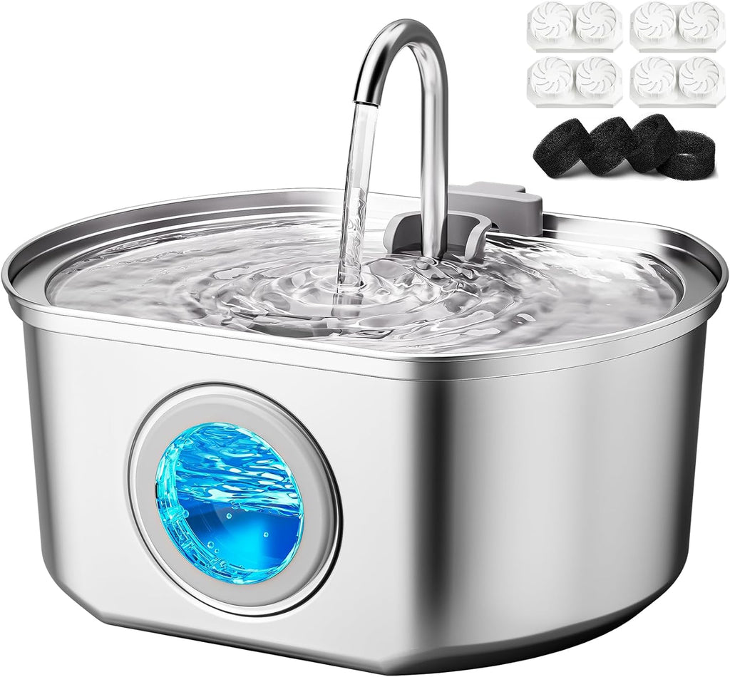 Cat Water Fountain Stainless Steel: 109oz/3.2L Cat Fountain for Drinking - Pet Water Fountain Inside - Automatic Dog