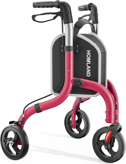 Foldable 3 Wheel Walkers for Seniors, Lightweight AluminumThree-Wheeled Walker, Height Adjustable Compact Walker with