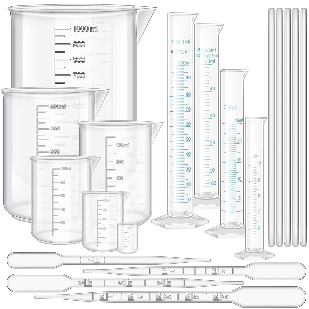 23Pcs Graduated Cylinders Beakers Set 6 Clear Plastic Graduated Cylinders