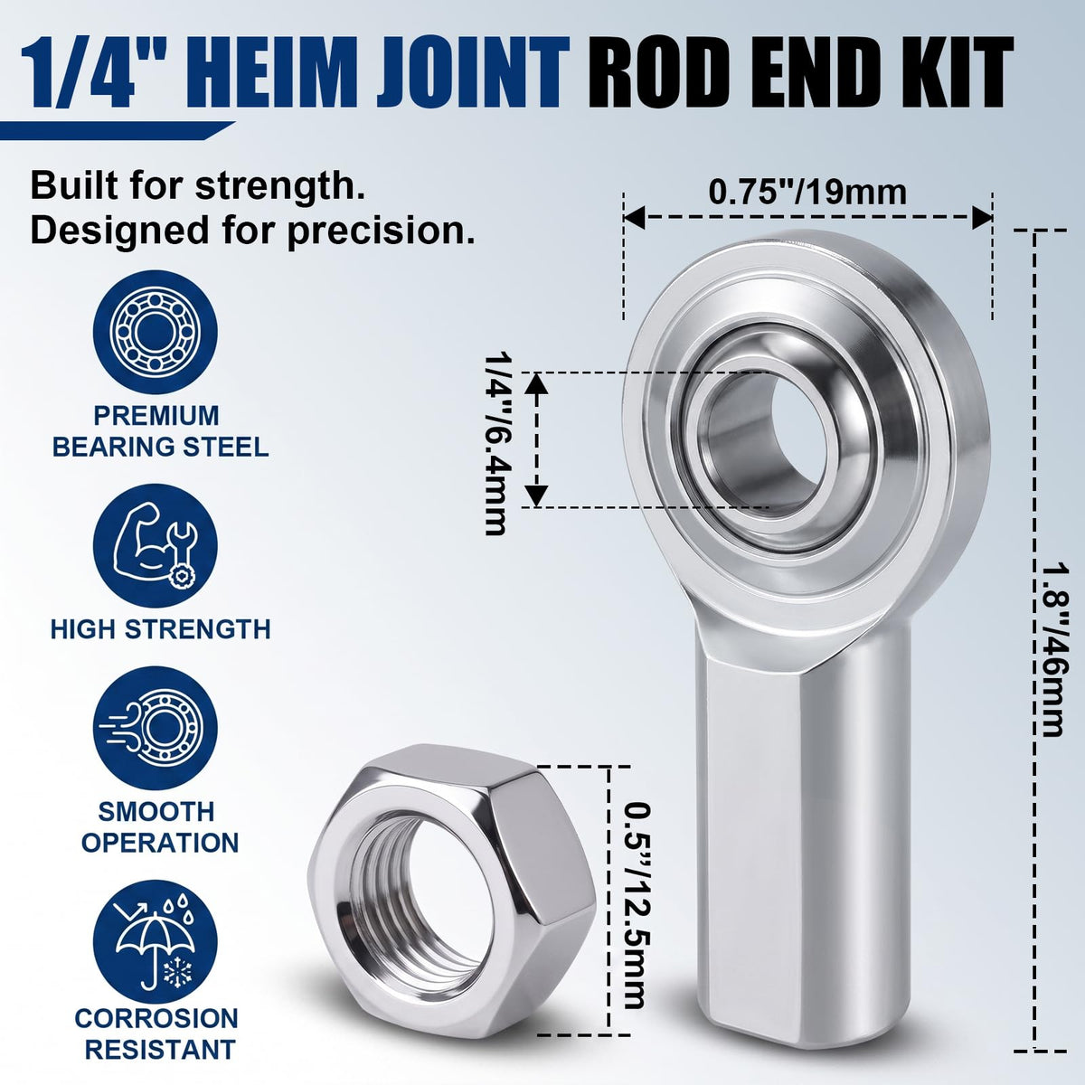 Tudomro 4 Pack 1/4" Phsb4 Rod End Bearings, Cf4 Heim Joint with Jam Nuts