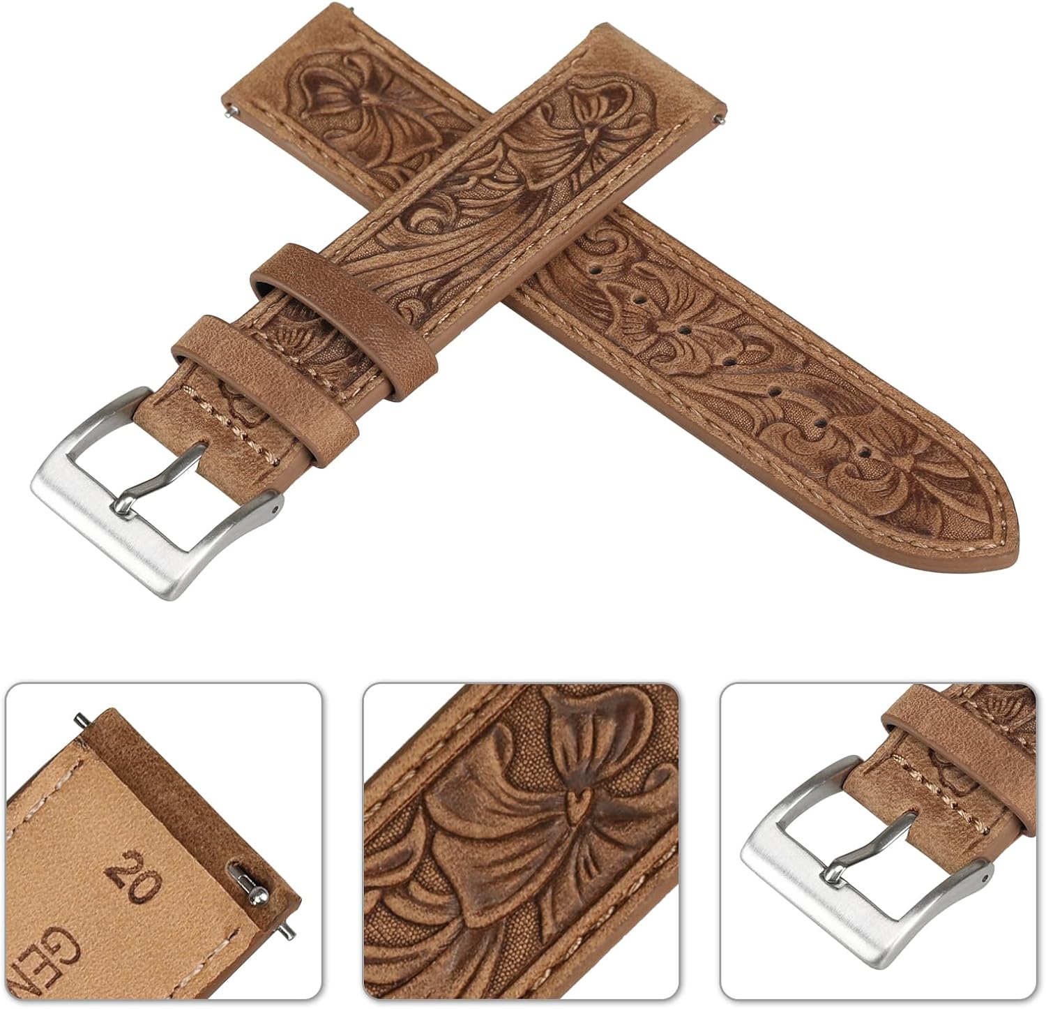 Quick Release Retro Pattern Classical Watch Band, 20mm & 22mm, for Samsung Galaxy Watch 6 (Classic 43mm, 47mm, 40mm