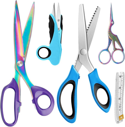 Sewing Bundle - Sharp Stainless Steel Scissors, Comfortable Handle, Includes Fabric, Pinking, Embroidery Scissors