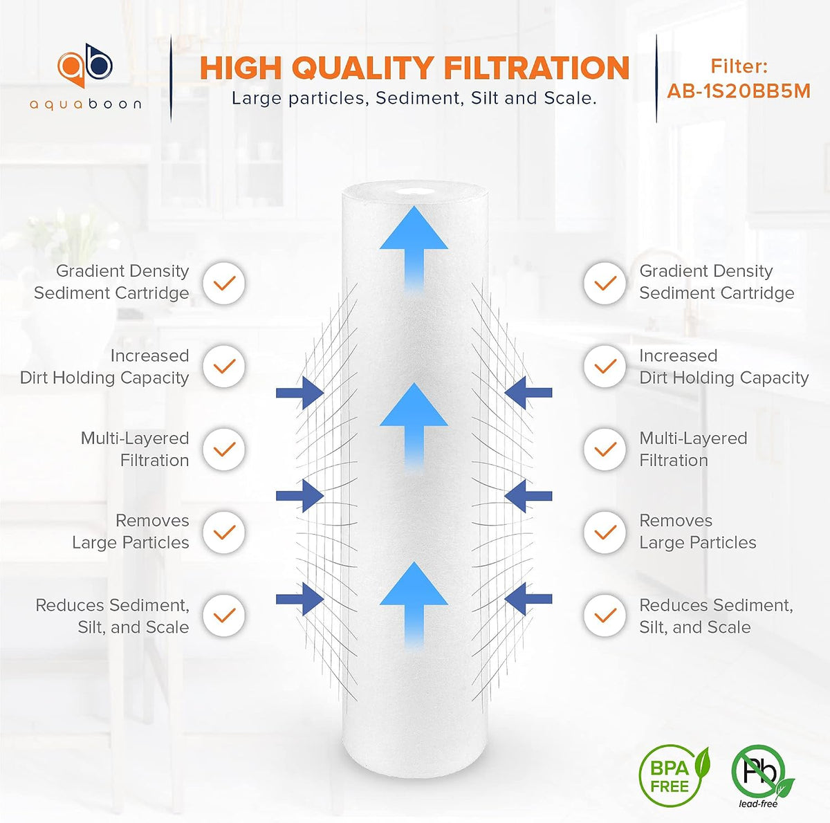 Aquaboon 5 Micron 20 x 4.5 Sediment Water Filter Replacement - 10 Pack