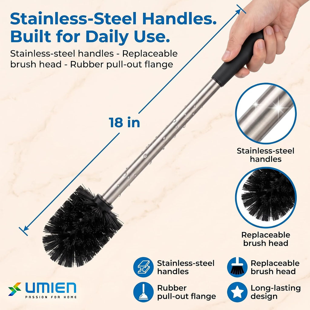 Toilet Brush and Plunger Set, Satin Nickel, Long Handle Freestanding | Satin Nickel, Toilet Brush + Plunger Combo