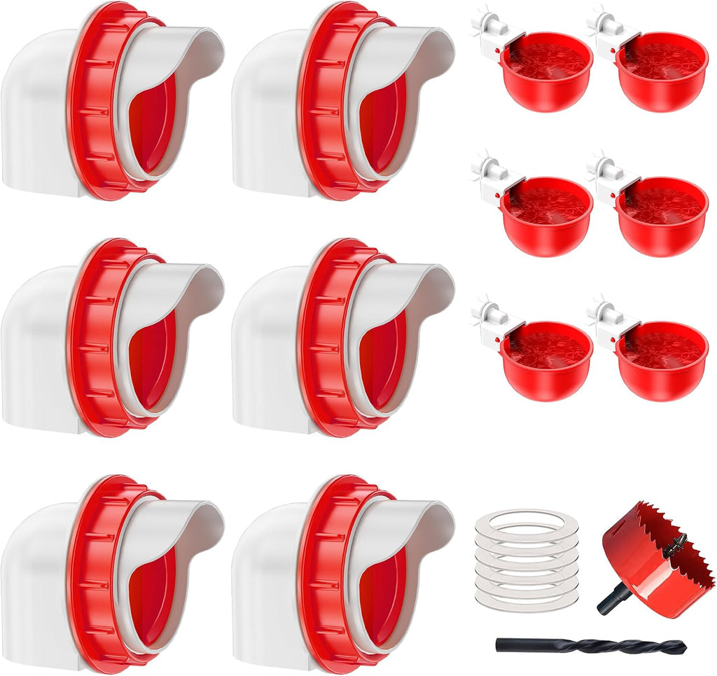 No Waste Chicken Feeders and Waterers - 6 Set with Water Cups