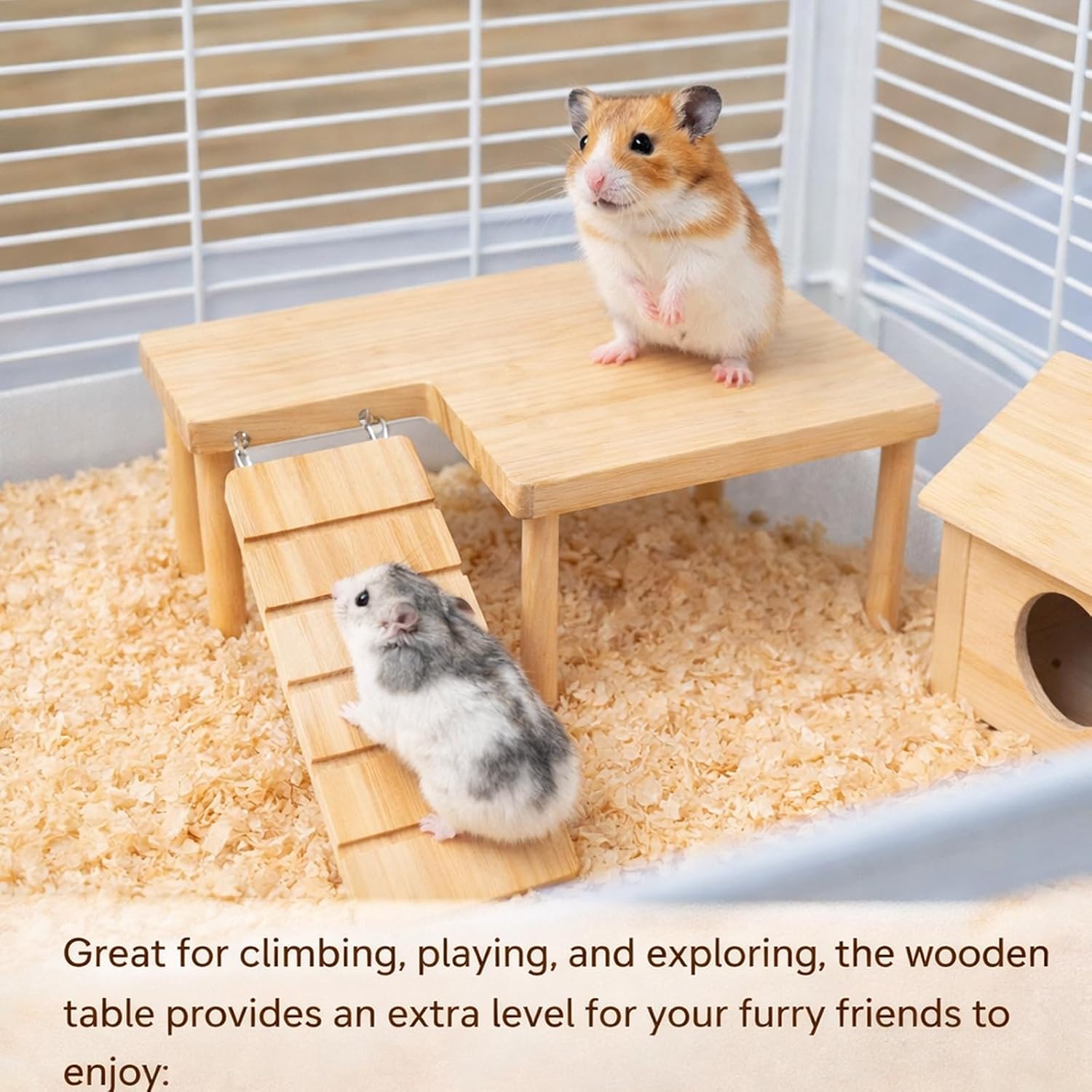 Hamster Platform, Small Wooden Hamster Cage Accessories, Elevated Resting Area for Hamster Cages, Pine Material