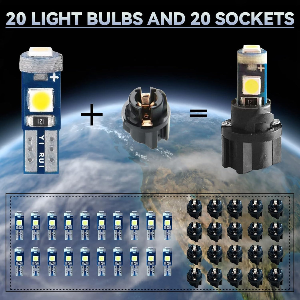 NTNEV Led Bulb Dash Lights Super Bright, T5 37 74 LED Bulb with Twist Lock Socket PC74 PC37 Dashboard Instrument Panel Gauge Cluster Light, Map Vanity Mirror Glove Box Indicator Light (White)