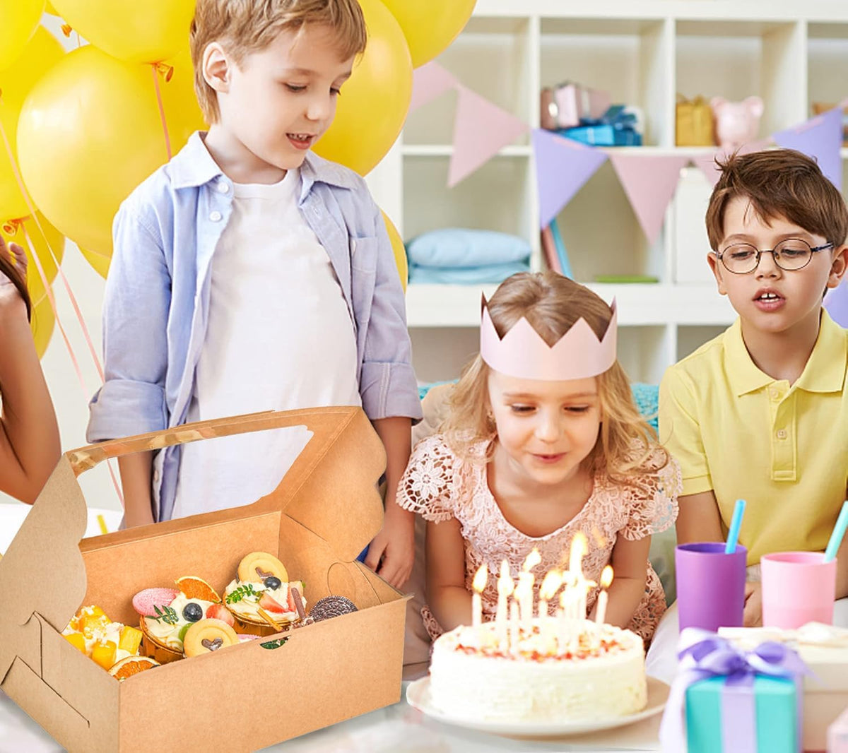 20 Pack Brown Cupcake Boxes with Handle Tray - 4" Tall Large Muffin Boxes for 6 Cupcakes - Professional Food-Grade
