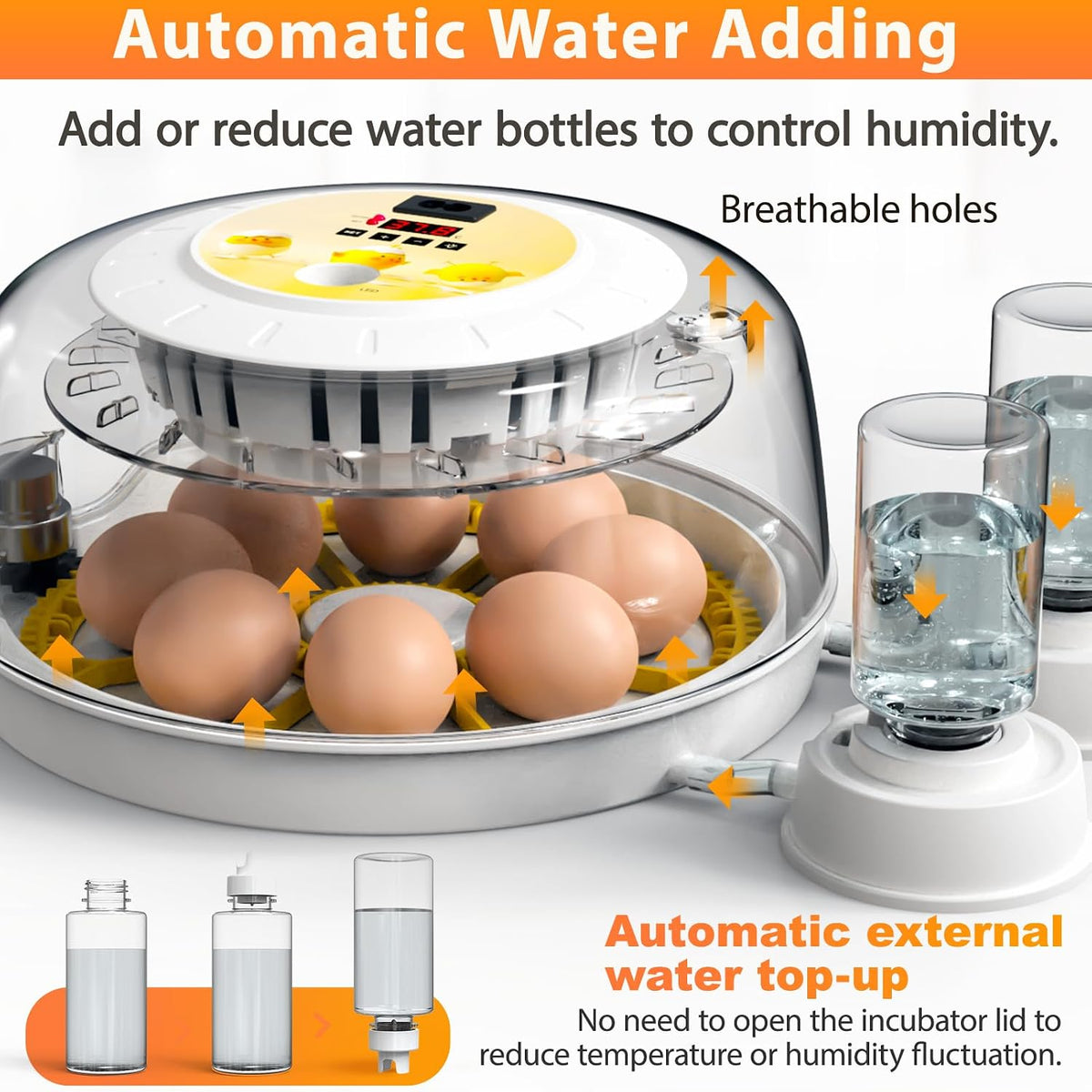 Egg Incubators for Hatching Eggs with Automatic Egg Turner, 8 Incubator for Chicken Eggs with Egg Candler for