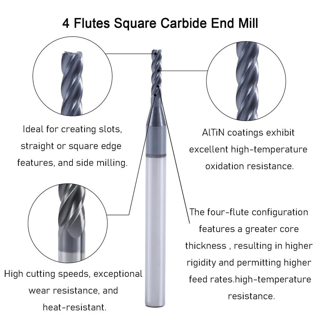 XYunEnZ 1/16" 4-Flute Square End Mill AlTiN Coated Carbide, 1Pcs