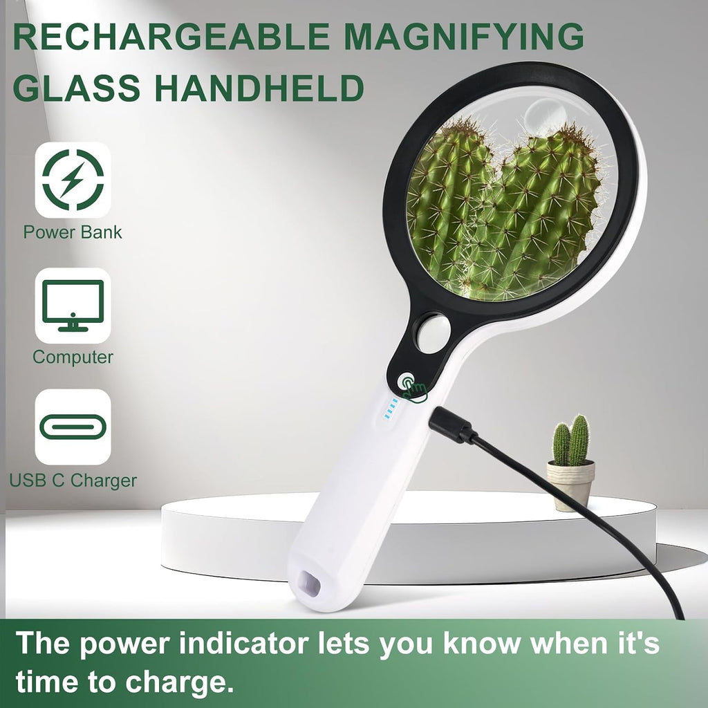 Magnifying Glass with 48 LED Light, 10X 20X 45X Handheld Illuminated Lighted Magnifier with 5 Light Modes