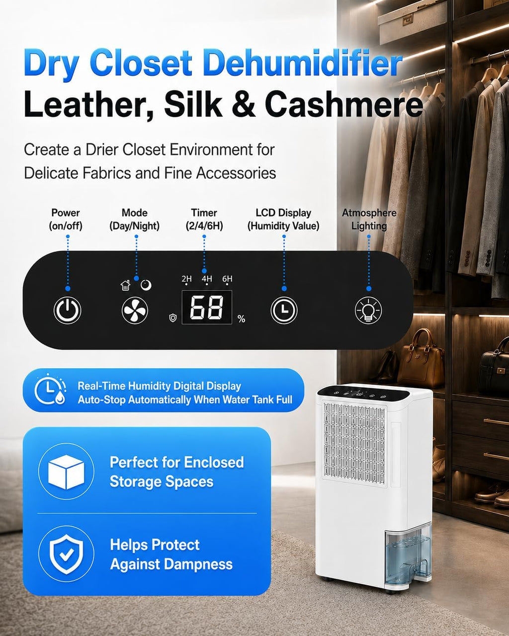 Dehumidifiers for Home & Basement, 2500 Sq.Ft Small Dehumidifier with Aroma Tray, 5ft Drain Hose, 74oz Water Tank